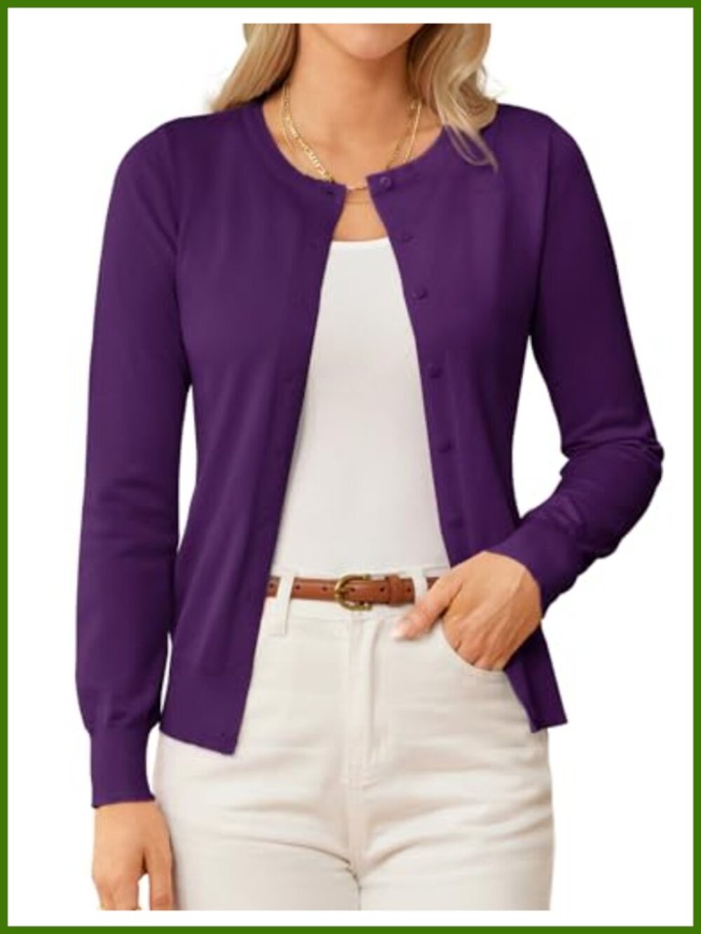 Women's Classic Button Down Knit Cardigan Crew Neck Long Sleeve Lightweight